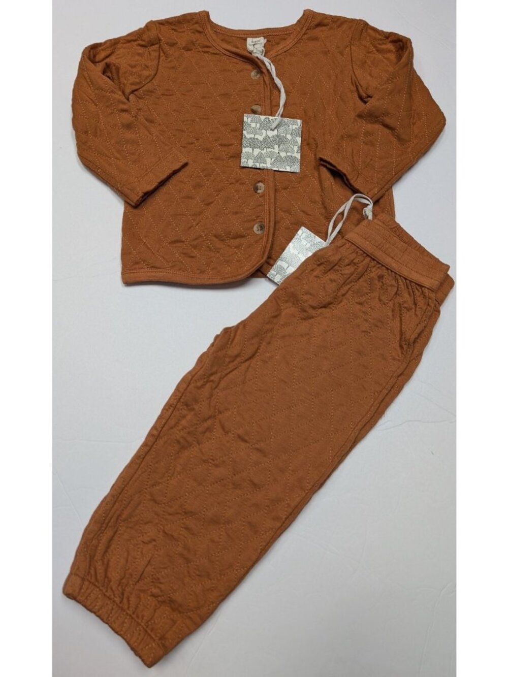 Kate Quinn Bamboo Quilted Cardigan & Pants Set Brown Orange 18-24 Gingerbread